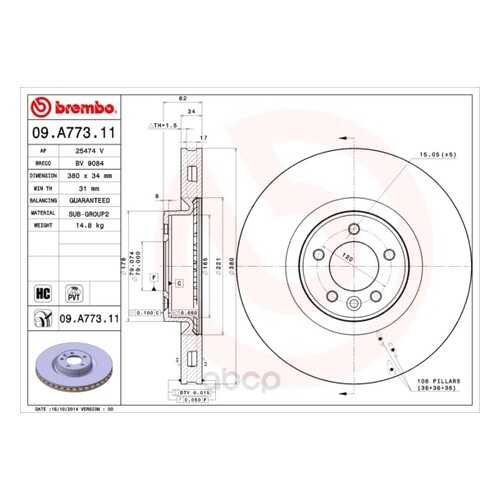 Тормозной диск brembo 09A77311 передний