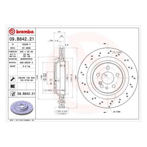 Тормозной диск brembo 09.B842.21