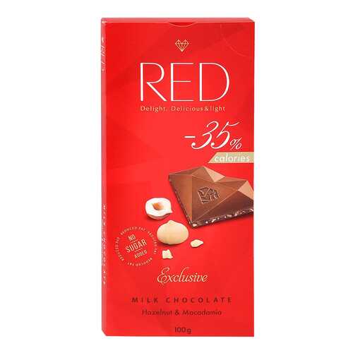 Шоколад молочный Red с фундуком и макадамией со сниженной калорийностью 100 г