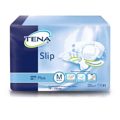 Подгузники для взрослых TENA Slip Plus М дыщащие 30 шт.