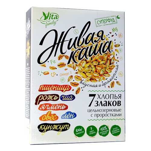 Каша Vita 7 злаков пшеница, рожь, ячмень, овес, чиа, кунжут, лен, хлопья 300 г