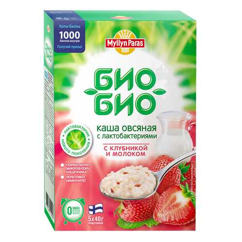 Каша Myllyn Paras овсяная с клубникой и молоком 200г 5*40г