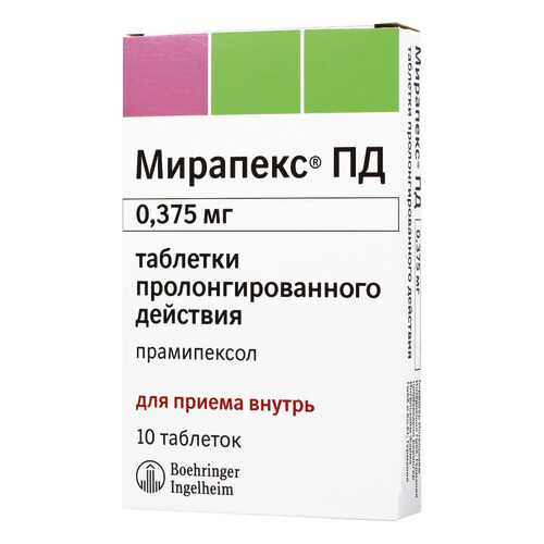Мирапекс ПД таблетки 0,375 мг 10 шт.