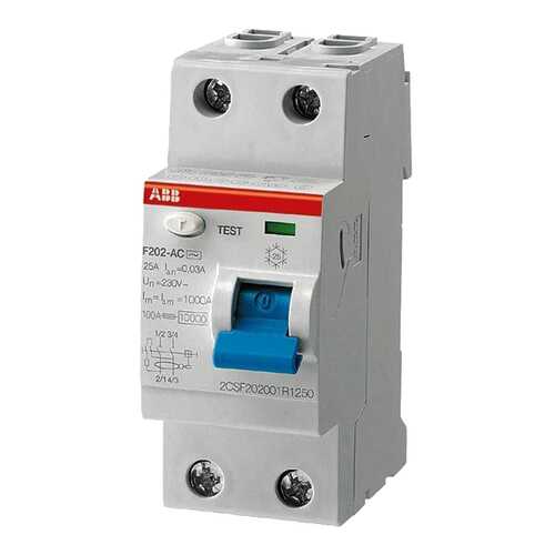 Выключатель дифференциального тока (УЗО) ABB F202, 2P, 63А, 100мА, АС