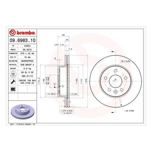 Тормозной диск brembo 09.6983.10