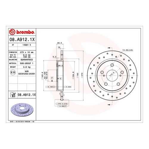 Тормозной диск brembo 08.A912.1X