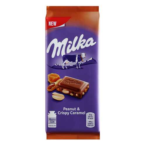 Шоколад Milka Молочный с арахисом и кусочками хрустящей карамели 90г