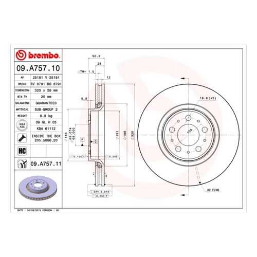 Тормозной диск brembo 09.A757.10