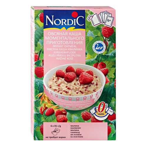Овсяная каша Nordic моментального приготовления с малиной 210 г 6 шт*35 г
