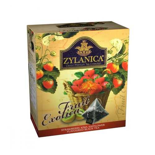 Чай Zylanica Fruit Exotica черный с клубникой киви лепестками сафлора 20 пирамидок