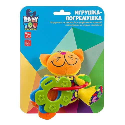 Мягкая развивающая погремушка Bondibon Кот, арт. TE9778-11