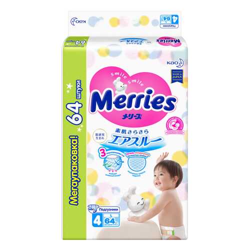 Подгузники Merries L (9-14 кг), 64 шт.