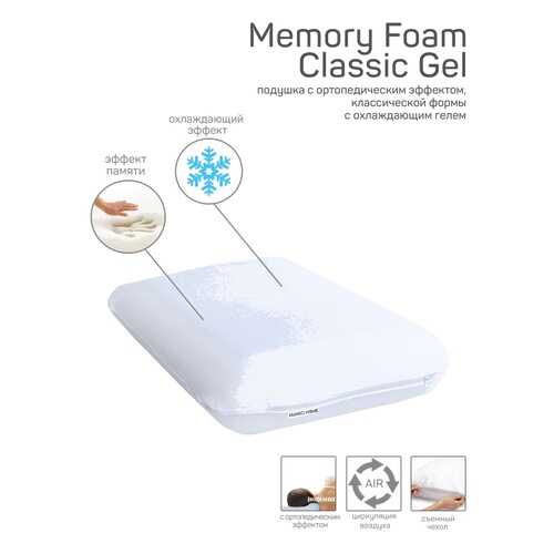 Подушка AMARO HOME Memory Foam Classic Gel 60х40х12 см.