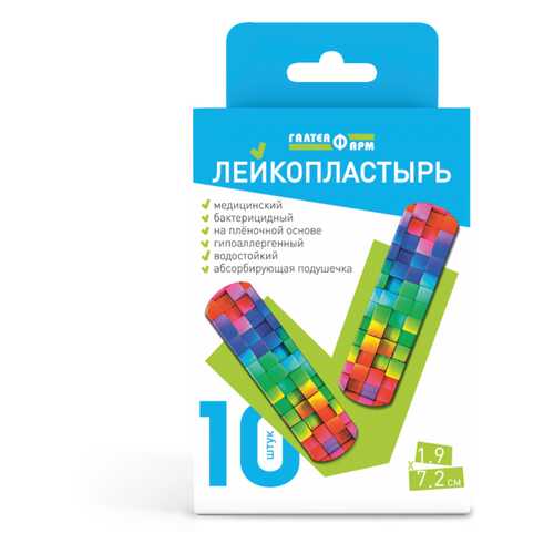 Пластырь ГалтеяФарм MD134 бактерицидный водостойкий 1,9 х 7,2 см 10 шт.