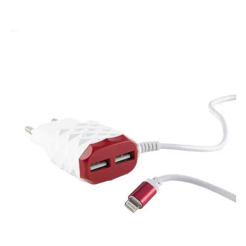 Сетевое зарядное устройство Red Line 2 USB+8pin для Apple, 2.1A, Red