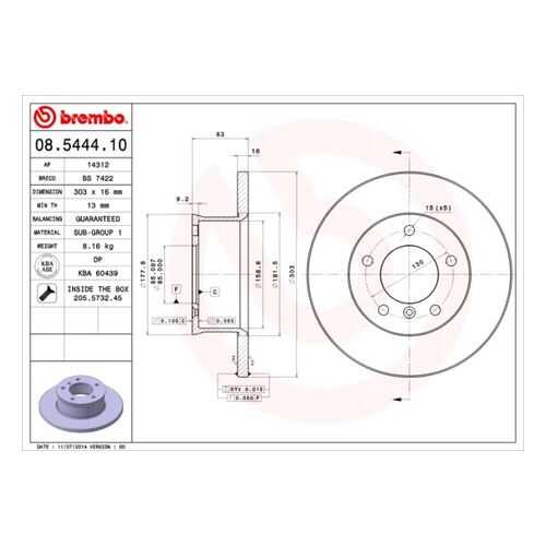 Тормозной диск brembo 08.5444.10