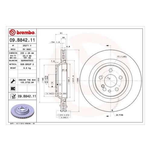 Тормозной диск brembo 09.B842.11