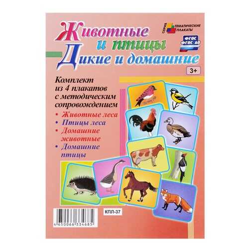 Комплект плакатов Дикие и домашние животные и птицы (4 плаката Животные леса, Птицы леса,