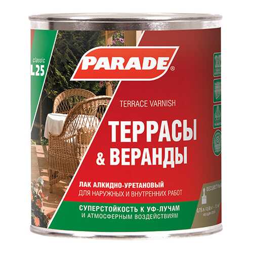 Лак для террас алкидно-уретановый PARADE L25 Террасы &Веранды Матовый 2,5л