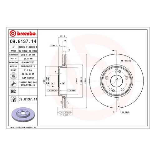Тормозной диск brembo 09.8137.14