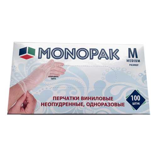 Перчатки Monopak виниловые неопудренные бесцветные M 100 шт 50 пар