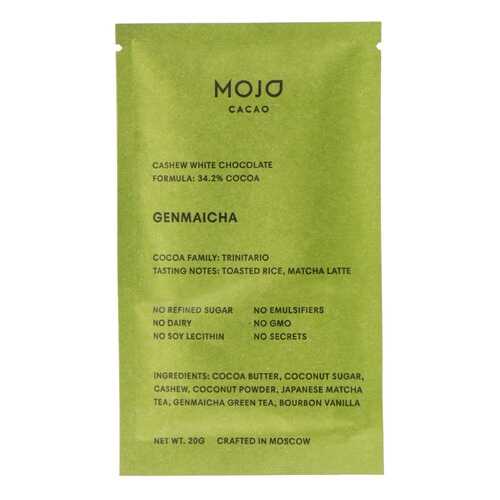 Шоколад белый веганский с зеленым чаем Mojo Cacao Genmaicha 20 г, Россия