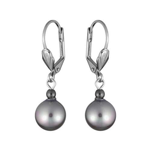Серьги My-bijou Висюльки, 1 бусина майорка / гематит 3,5 см