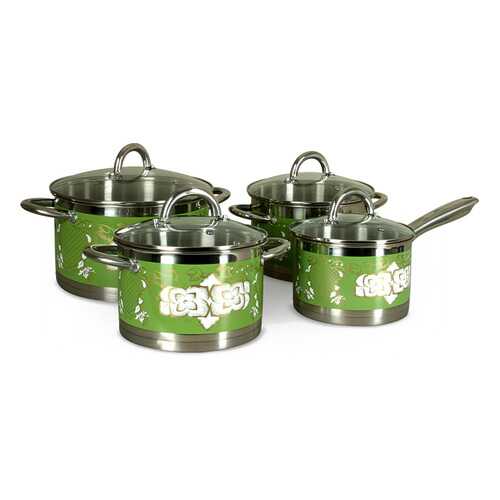 Набор кастрюль 18см, 20см, 24см и соусник 16см с крышками Pomi d'Oro P-640550 Fiore green