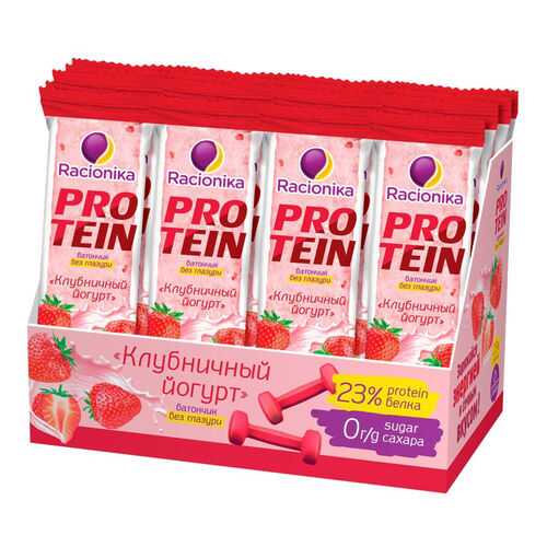 Батончик Racionika Protein 24 45 г, 24 шт., клубничный йогурт