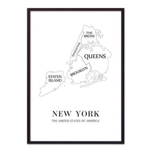 Постер в рамке New York карта 30х40 см
