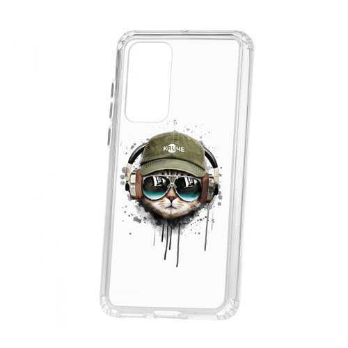 Чехол Kruche Huawei P40 Print Кот в наушниках