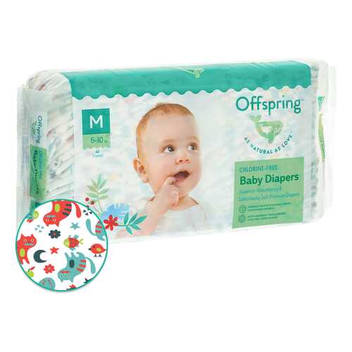 Подгузники Offspring M 6-10 кг. 42 шт. Котики