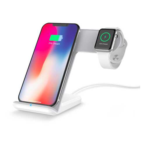 Беспроводное зарядное устройство 2 в 1 для iPhone и Apple Watch White