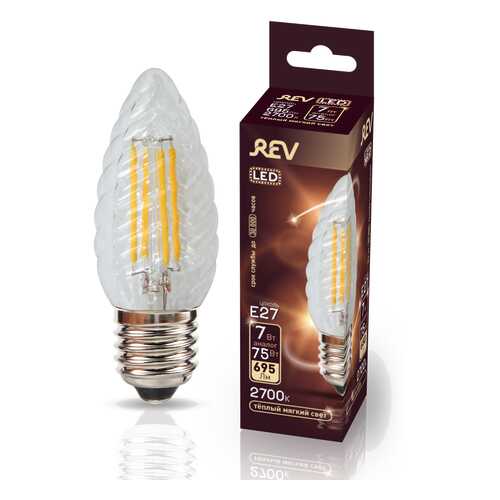 Лампа светодиодная REV FILAMENT свеча витая TC37 E27 7W, 2700K, DECO Premium, теплый свет