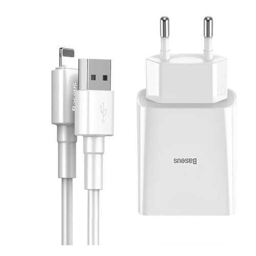 Сетевое зарядное устройство Baseus Speed Mini 2USB 2.4A+кабель USB-iP 1m White