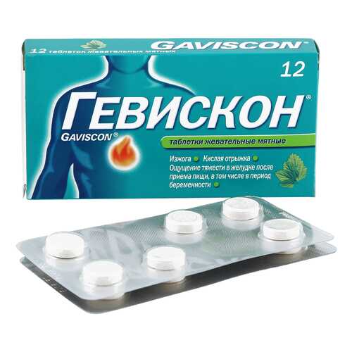 Гевискон таблетки жевательные 250 мг мята 12 шт.