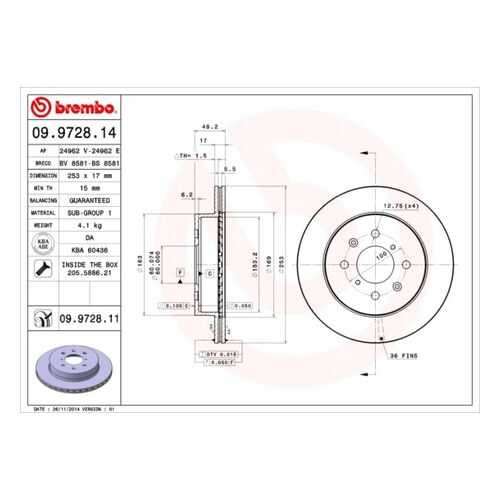 Тормозной диск brembo 09.9728.14