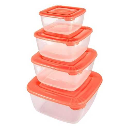 Набор емкостей для хранения продуктов Plast Team POLAR квадратных 4 шт. кораловый