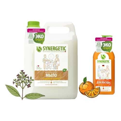 Жидкое мыло Synergetic 5 л + Средство для мытья посуды Synergetic Апельсин 500 мл