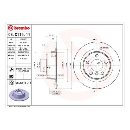 Тормозной диск brembo 08C11511