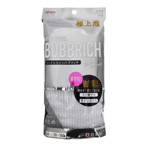 Мочалка для тела AISEN Bubbrich с высоким пенообразованием жесткая, 28 х 100 см.