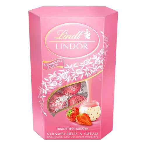 Конфеты Lindt lindor из белого шоколада с клубникой и сливками 200 г