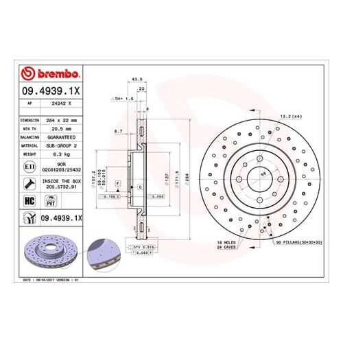 Тормозной диск brembo 09.4939.1X