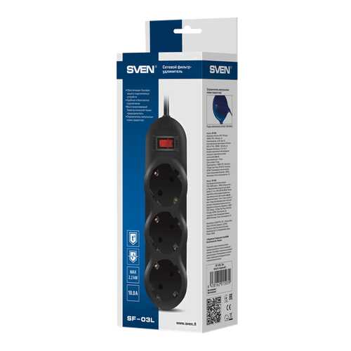 Сетевой фильтр Sven SF-03L, 3 розетки, 1,8 м, Black