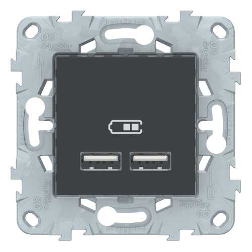SE Unica New Антрацит Розетка USB, двойная, 5 В / 2100 мА