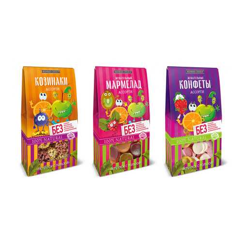 Микс Живые снеки Ассорти (Жевательные конфеты, 35г, Козинаки, 55г, Мармелад, 70г)