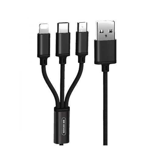 Кабель Multi USB-iP+Micro+Type-C WK Fulnen Black 1.15m 2.8A