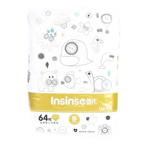 Подгузники для новорожденных Insinse Q6 (3-6кг) 64 шт супертонкие S золотые (YS1664)