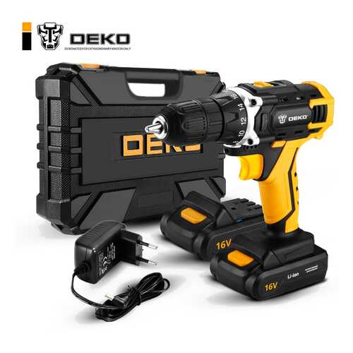 Аккумуляторная дрель + набор 63 инструментов в кейсе DEKO DKCD16FU-Li 063-4099