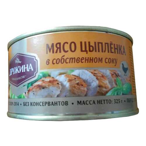 Мясо цыпленка Дружина в собственном соку гост 325 г